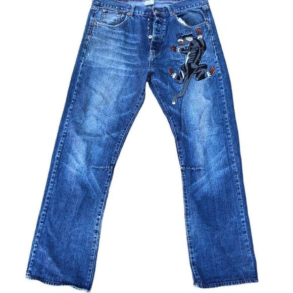 RARE Ed Hardy Embroidered Jeans Size 36 'Panther Claw' Blue - Picture 8 of 8